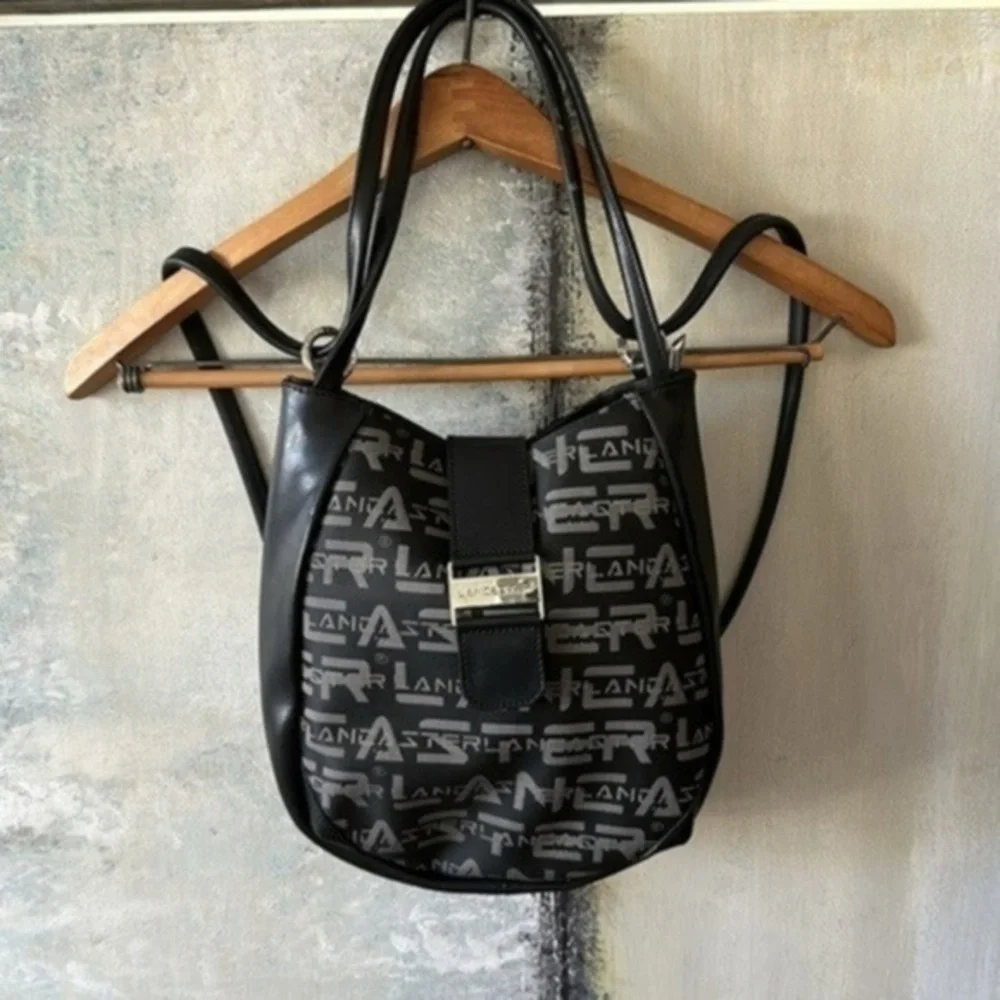 Lancaster Paris Black Logo Backpack Bag